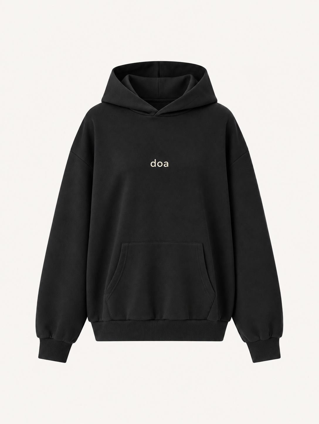 doa oversized hoodie in black with embroidered logo, front view