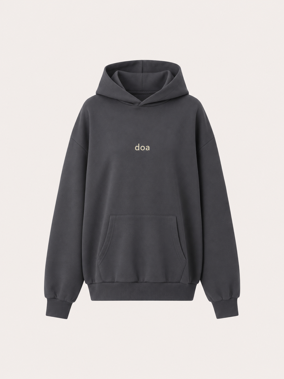 doa oversized hoodie in dark grey with embroidered logo, front view