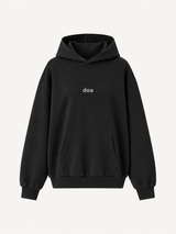 doa oversized hoodie in black with embroidered logo, front view